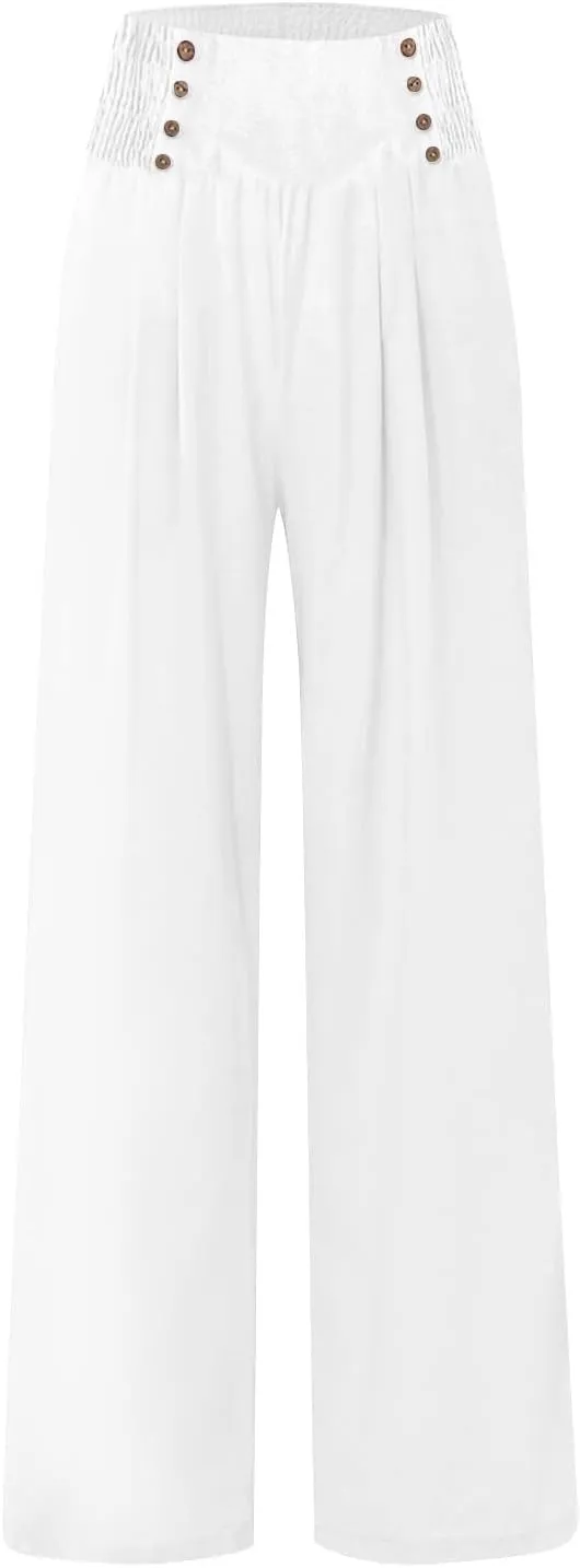Linen Pants Women Comfy Flowy Wide Leg Pants Trousers Summer High Waisted Beach Palazzo Pants with Pockets 2025