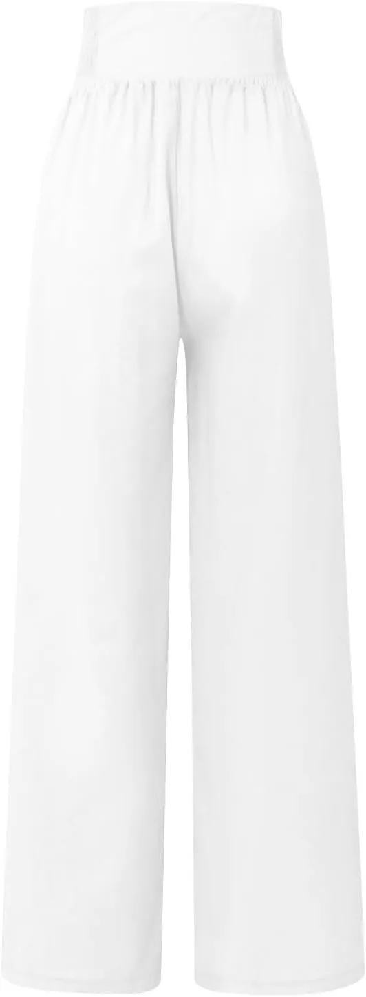 Linen Pants Women Comfy Flowy Wide Leg Pants Trousers Summer High Waisted Beach Palazzo Pants with Pockets 2025
