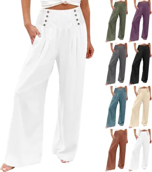 Linen Pants Women Comfy Flowy Wide Leg Pants Trousers Summer High Waisted Beach Palazzo Pants with Pockets 2025