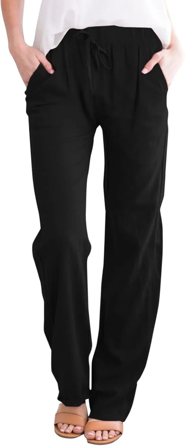 Linen Pants Women Cotton Linen Straight Leg Lightweight Pants Summer Pants Plus Size Women Loose Fit Trousers