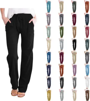 Linen Pants Women Cotton Linen Straight Leg Lightweight Pants Summer Pants Plus Size Women Loose Fit Trousers