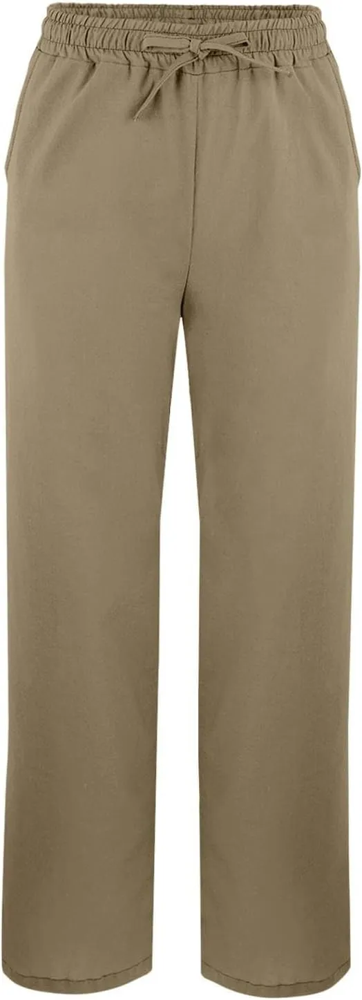 Linen Pants Women Summer Elastic Waist Pants Straight Leg Pants Lounge Beach Trousers with Pockets