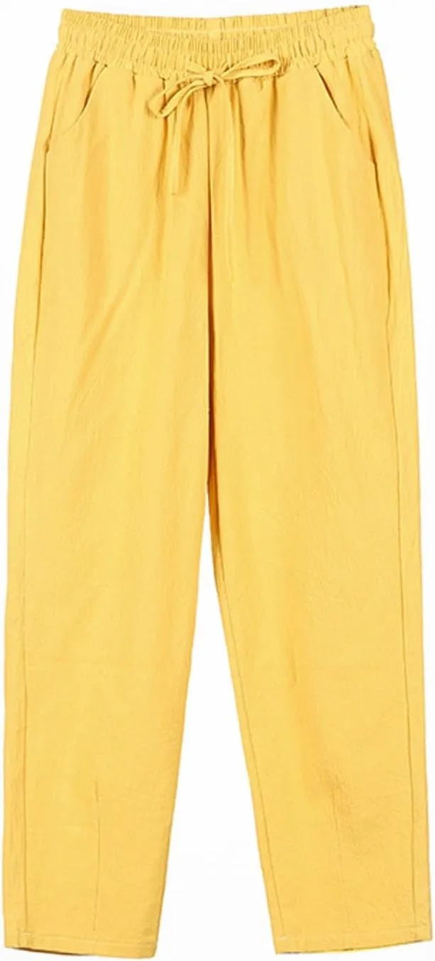 Linen Pants Women Wide Leg Palazzo Pants Lounge Pants with Pockets Drawstring High Elastic Waisted