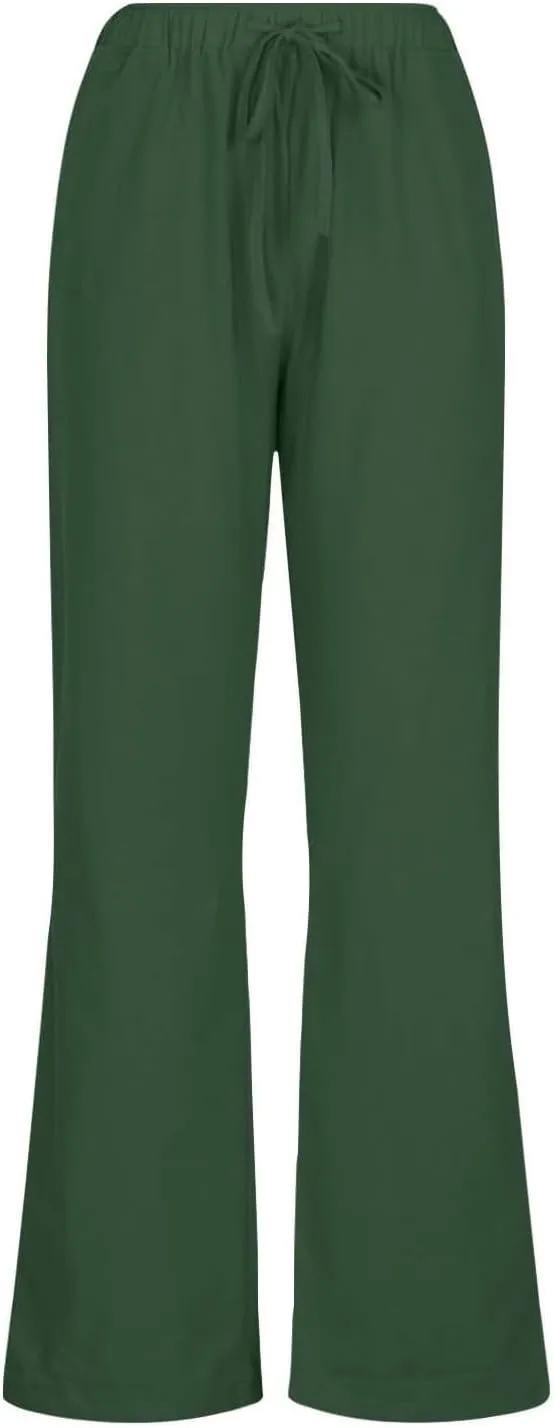 Linen Pants Women's Summer Wide Leg Pants Drawstring Elastic Waist Pants High Waisted Lounge Pants Beach Trousers