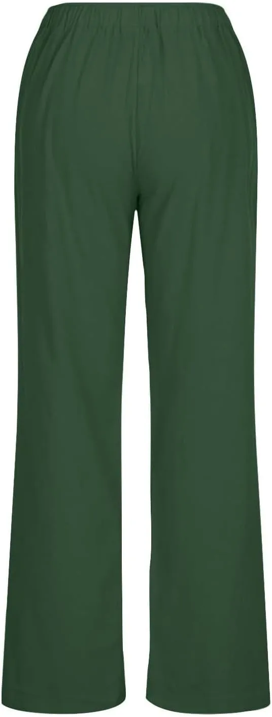 Linen Pants Women's Summer Wide Leg Pants Drawstring Elastic Waist Pants High Waisted Lounge Pants Beach Trousers