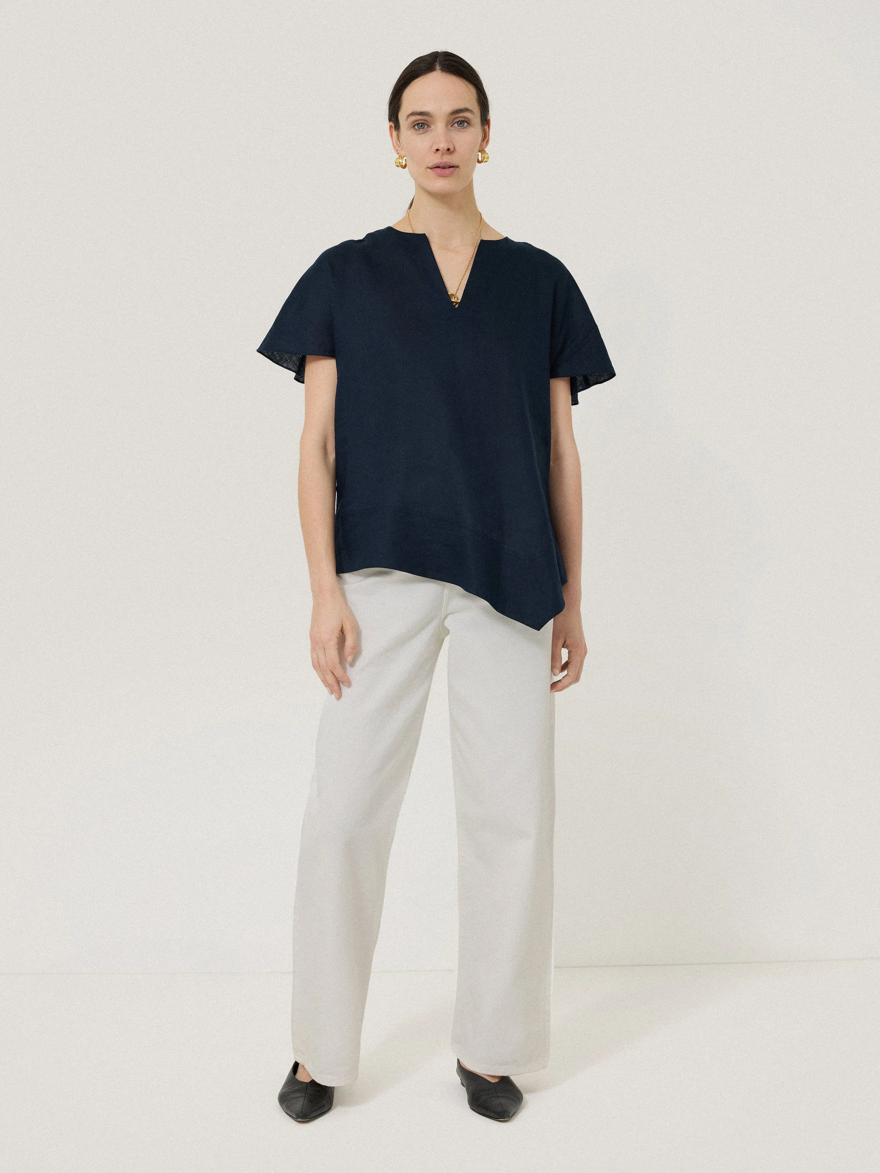 Linen Relaxed Top | Navy