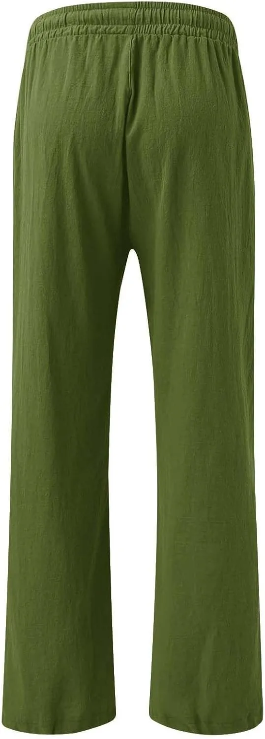 Linen Wide Leg Pants for Women Summer Casual High Waisted Palazzo Pants Boho Beach Vacation Trousers with Pockets