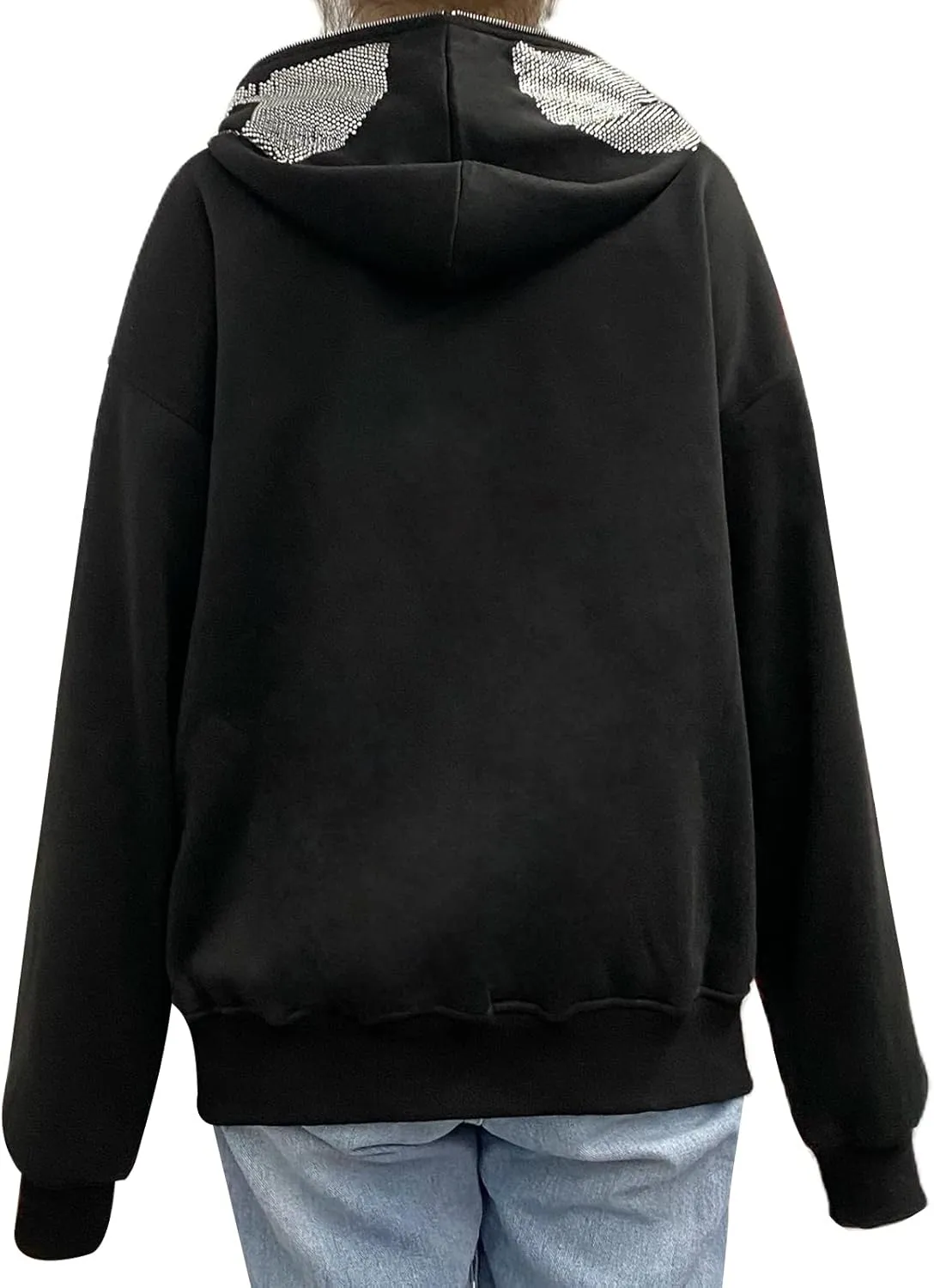 lisenraIn Unisex Men Women Halloween Hoodie Graphic Zip Up Sweatshirt Y2K Oversized Long Sleeve Rhinestone Skeleton Jacket