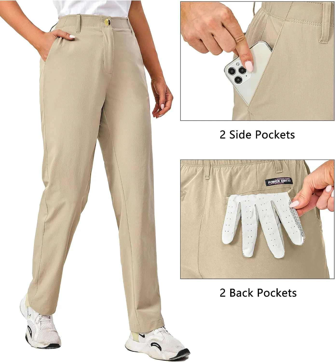 Little Donkey Andy Women's Golf Pants Stretch Quick Dry Lightweight Straight Leg Business Casual Slacks with Pockets