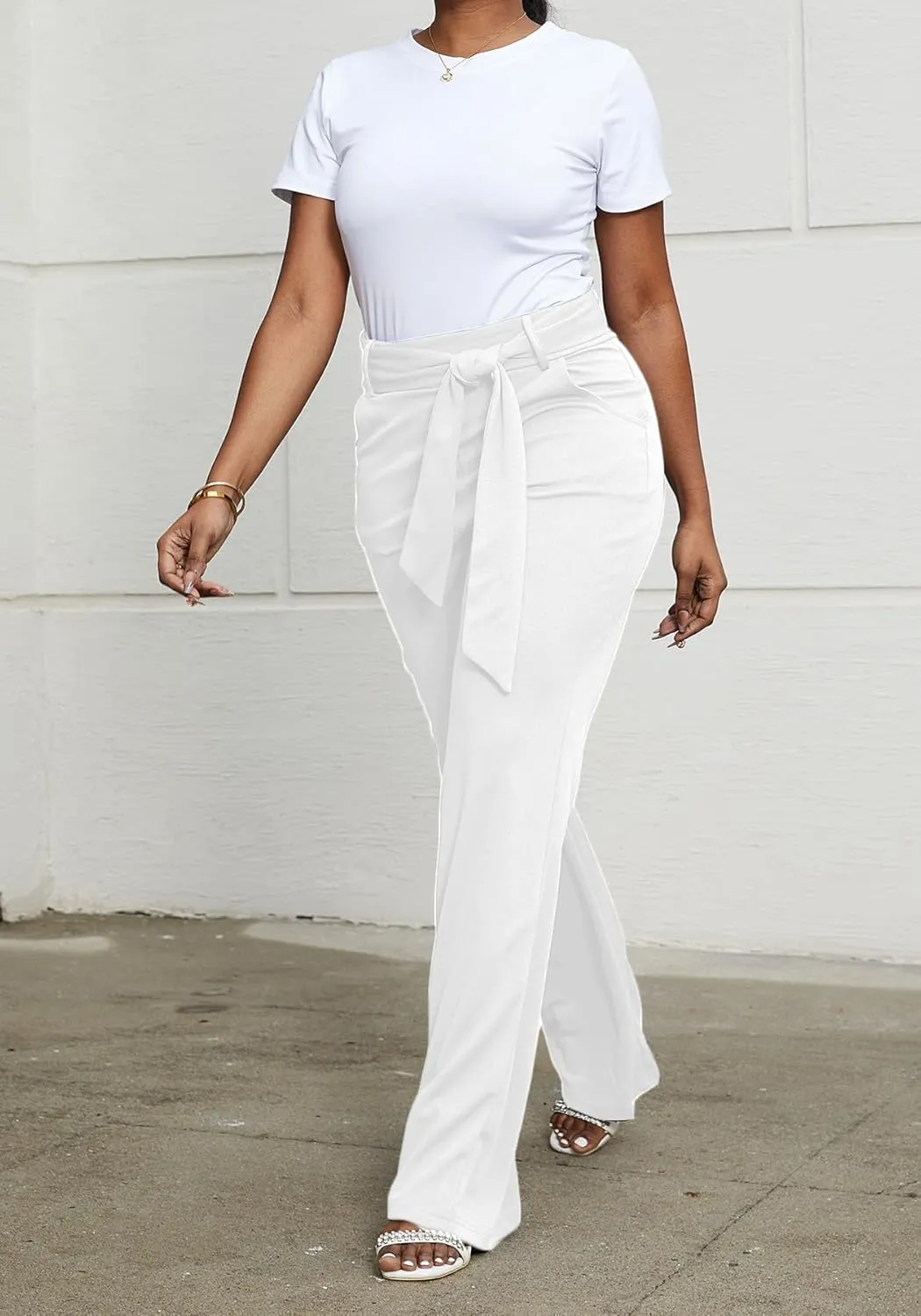 LKOUS Women's Dress Pants Stretchy High Waisted Wide Leg Pants Business Work Pants for Office
