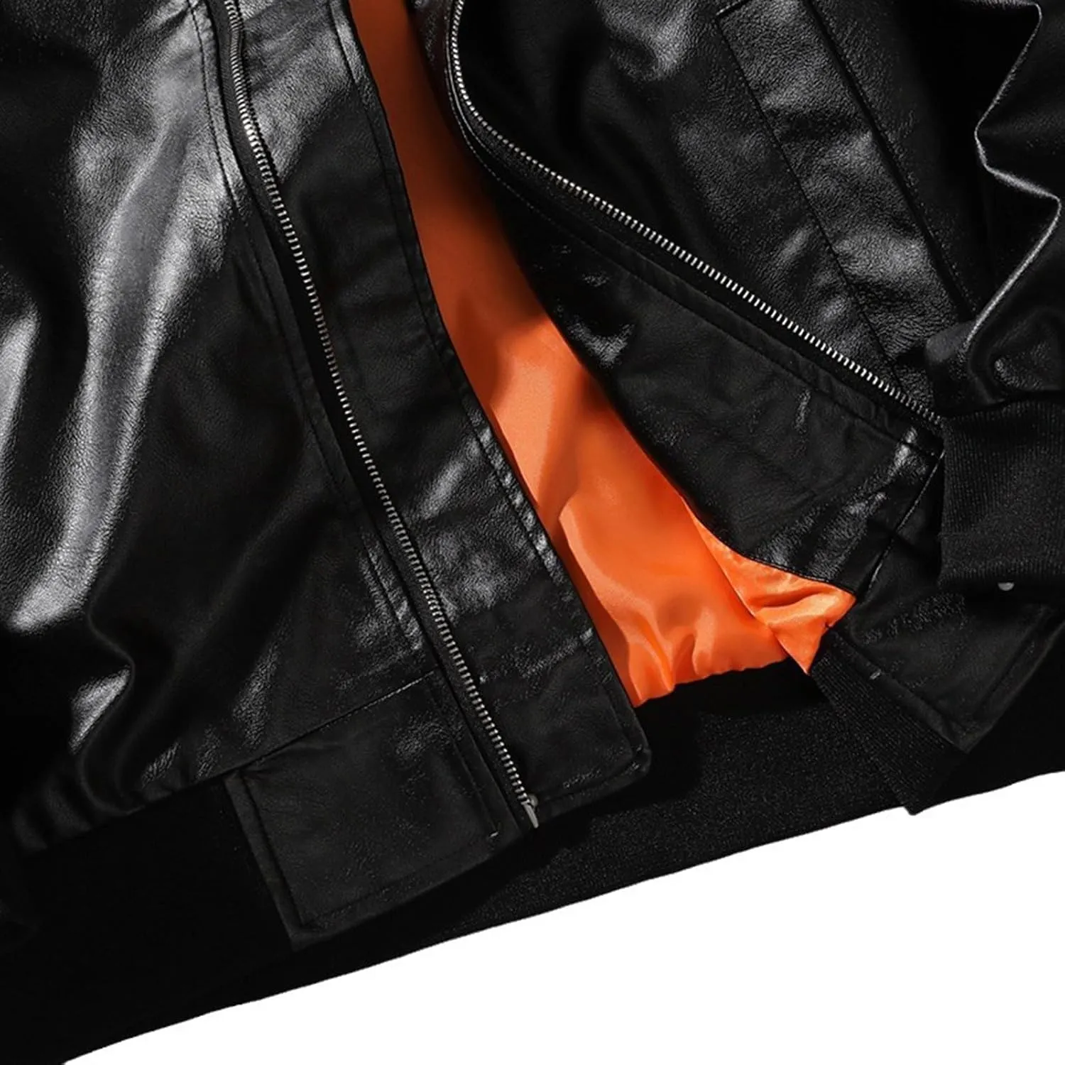 Lmdudan Bomber Jacket for Men PU Leather Full Zip Motorcycle Outwear Lightweight Fashion Causal Biker Jackets with Pockets