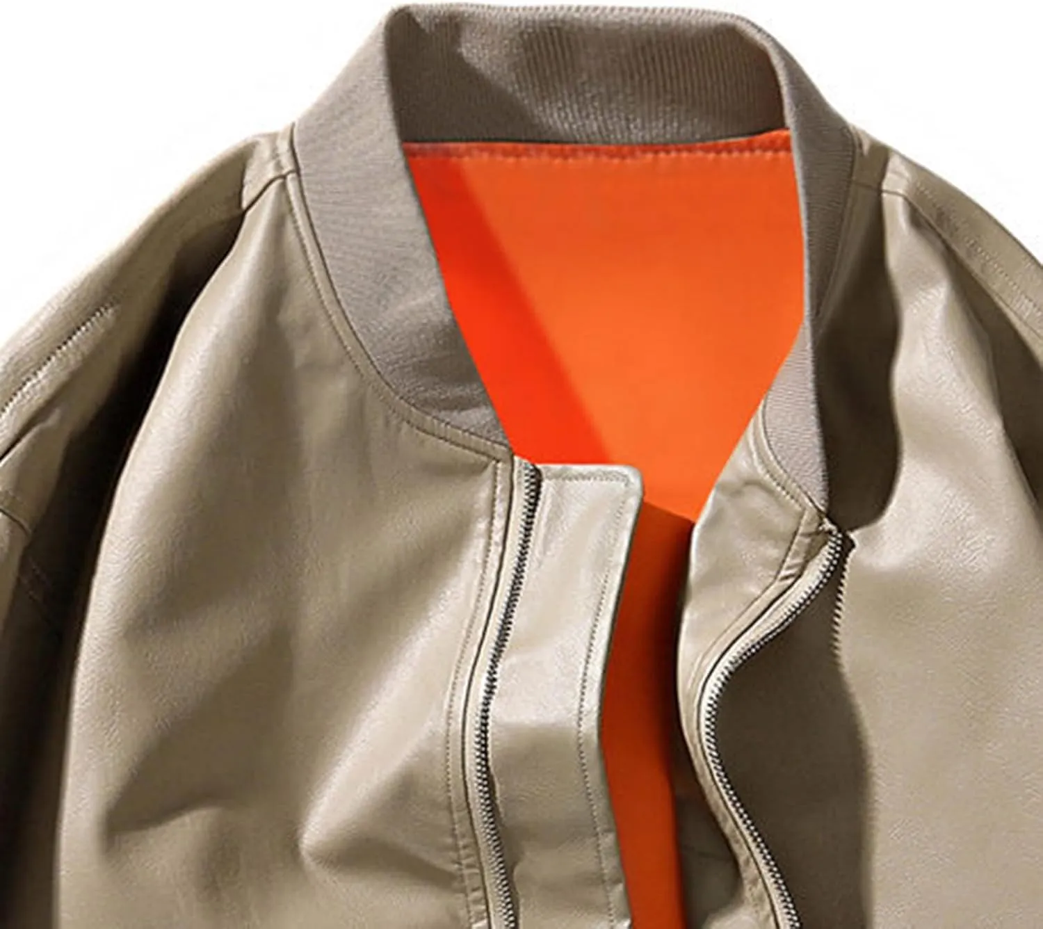 Lmdudan Bomber Jacket for Men PU Leather Full Zip Motorcycle Outwear Lightweight Fashion Causal Biker Jackets with Pockets
