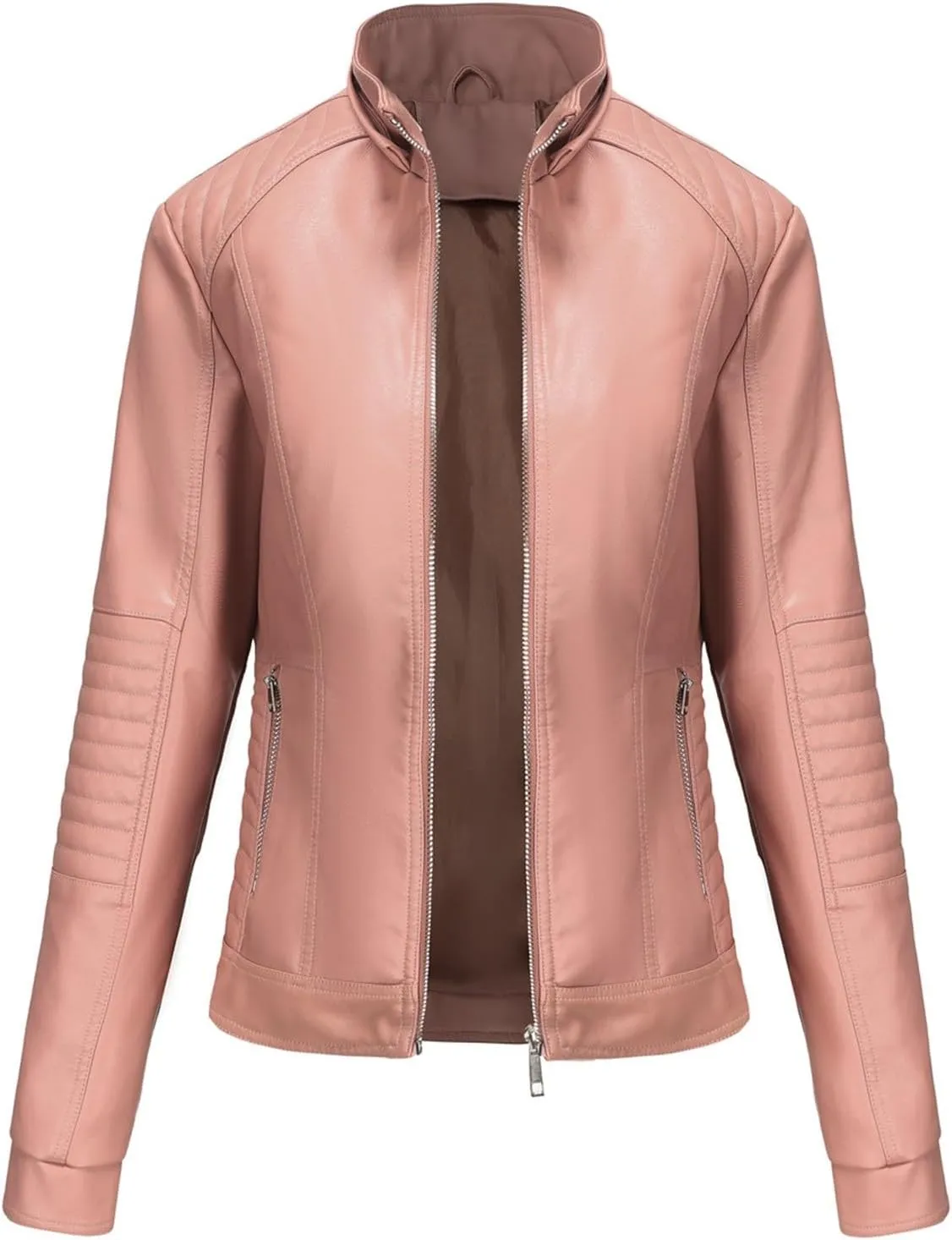 Lmdudan Faux Leather Jacket Women Motorcycle Coat for Biker with Removable Hood Plus Size Zip Up Long Sleeve Outwear Tops