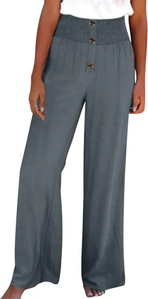 Lmdudan Women Linen Palazzo Pants 2025 Summer Boho Wide Leg High Waist Casual Lounge Pant Beach Travel Vacation Outfits
