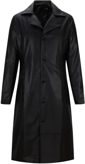 Long Leather Jackets for Men Softshell Lapel Trench Coat Button Down 2024 Fashion Overcoat Leather Windbreaker