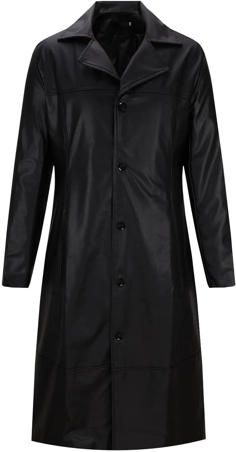 Long Leather Jackets for Men Softshell Lapel Trench Coat Button Down 2024 Fashion Overcoat Leather Windbreaker