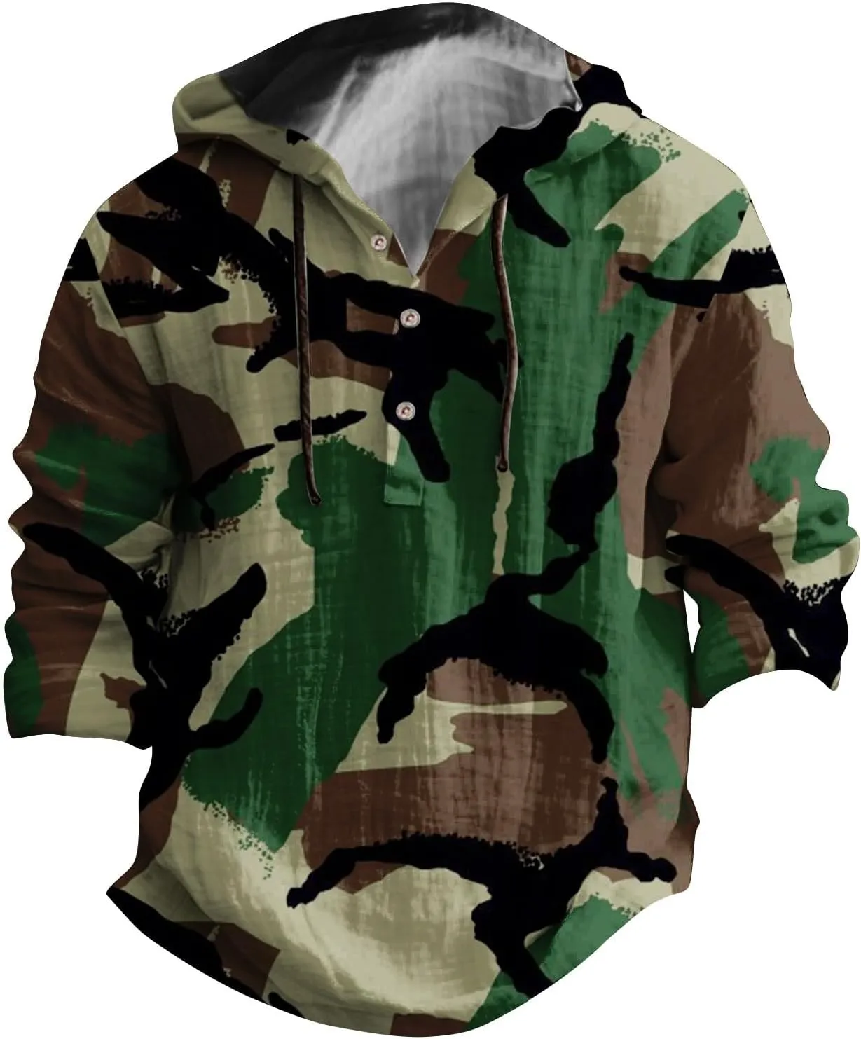 Long Sleeve Beach Hippie Tops with Hat Men's Casual Fashion Loose Trend Camouflage Long Sleeve Shirts
