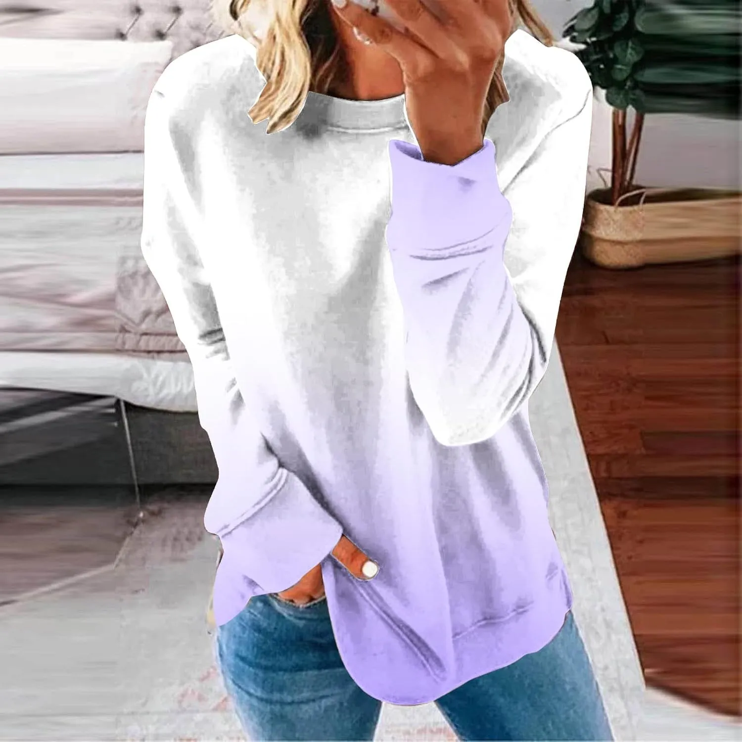 Long Sleeve Shirts for Women 2023 Tie Dye Print Oversized Sweatshirts Side Slit Pullover Tops for Leggings