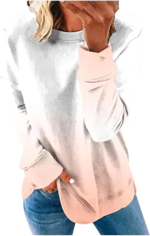 Long Sleeve Shirts for Women 2023 Tie Dye Print Oversized Sweatshirts Side Slit Pullover Tops for Leggings
