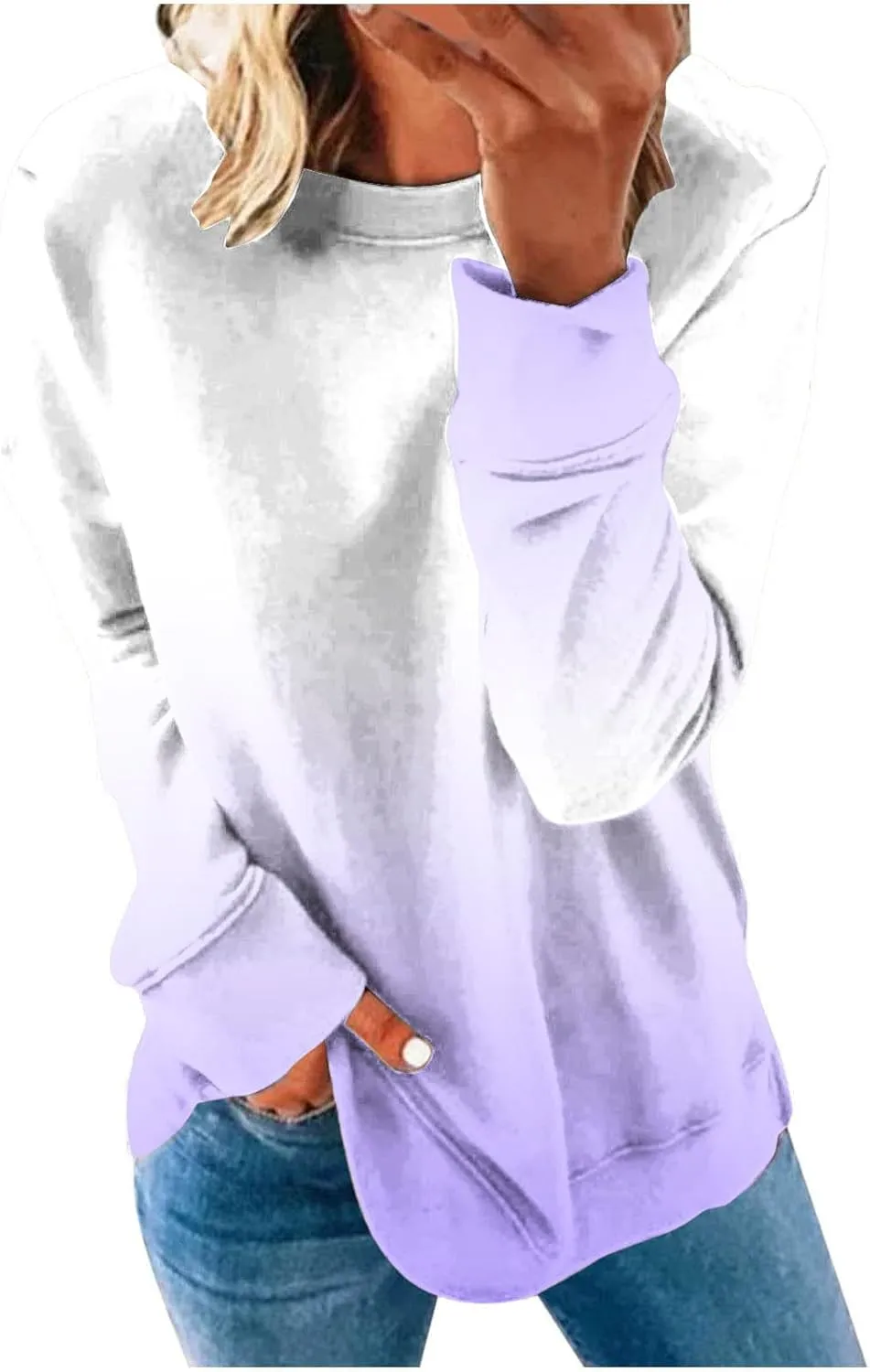 Long Sleeve Shirts for Women 2023 Tie Dye Print Oversized Sweatshirts Side Slit Pullover Tops for Leggings