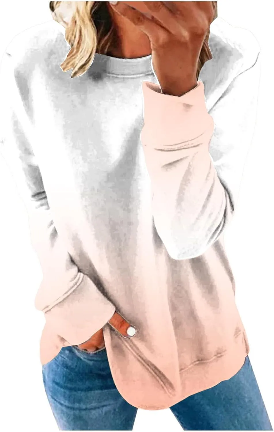 Long Sleeve Shirts for Women 2023 Tie Dye Print Oversized Sweatshirts Side Slit Pullover Tops for Leggings