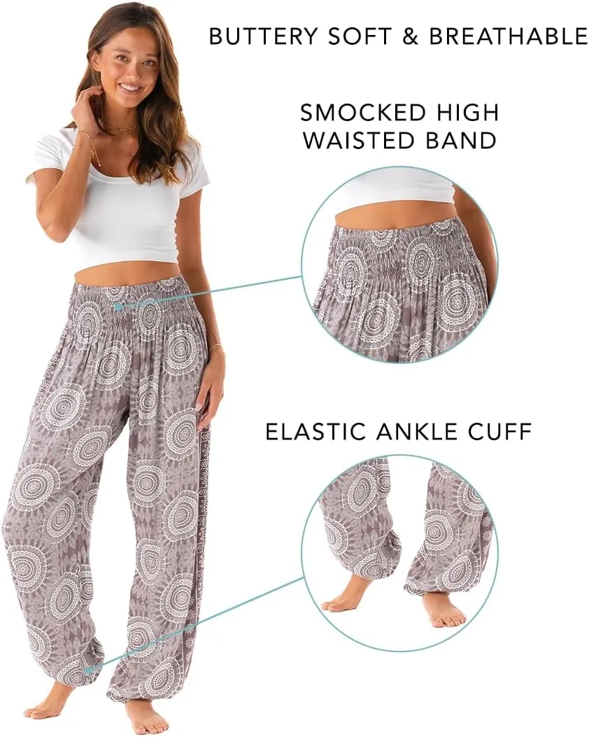 Lotus and Luna Women's Harem Pants Thai Pants for Beach & Lounge High Waisted Flowy Boho Pants Genie Pants Yoga Pants