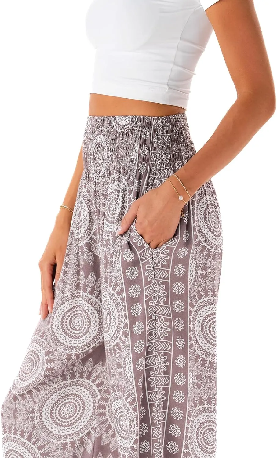 Lotus and Luna Women's Harem Pants Thai Pants for Beach & Lounge High Waisted Flowy Boho Pants Genie Pants Yoga Pants