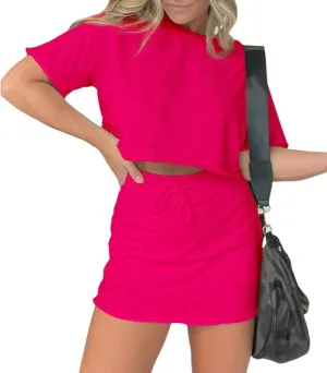 Lounge Cropped Tee Skort Set, Two Piece Tennis Skirt Set for Women, Sweat Skirt Sets Women 2 Piece Outfits
