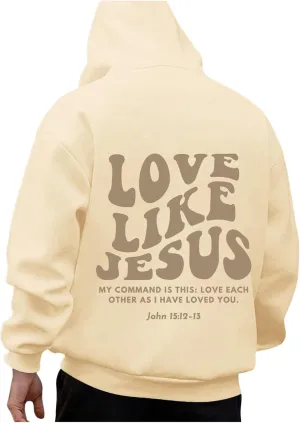 Love Like Jesus Hoodies for Men Letter Graphic Christian Faith Hoodies with Pocket Long Sleeve Drawstring Hooded Sweatshirts