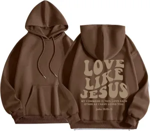 Love Like Jesus Hoodies for Men Letter Graphic Christian Faith Hoodies with Pocket Long Sleeve Drawstring Hooded Sweatshirts
