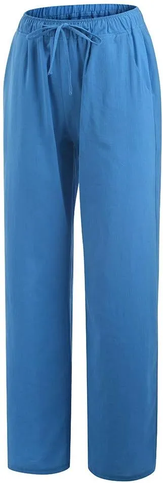 LRMQS Womens Pants Casual Trendy 2024 Spring Drawstring Loose Fit Trouser Lounge Beach Straight Linen Wide Leg Palazzo Outfit