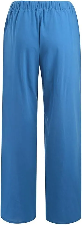 LRMQS Womens Pants Casual Trendy 2024 Spring Drawstring Loose Fit Trouser Lounge Beach Straight Linen Wide Leg Palazzo Outfit