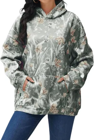 Lynkiss Womens Cotton Fleece Camo Hoodies Maple Leaf Print Oversized Hoodies Sweatshirt Pullover with Pocket