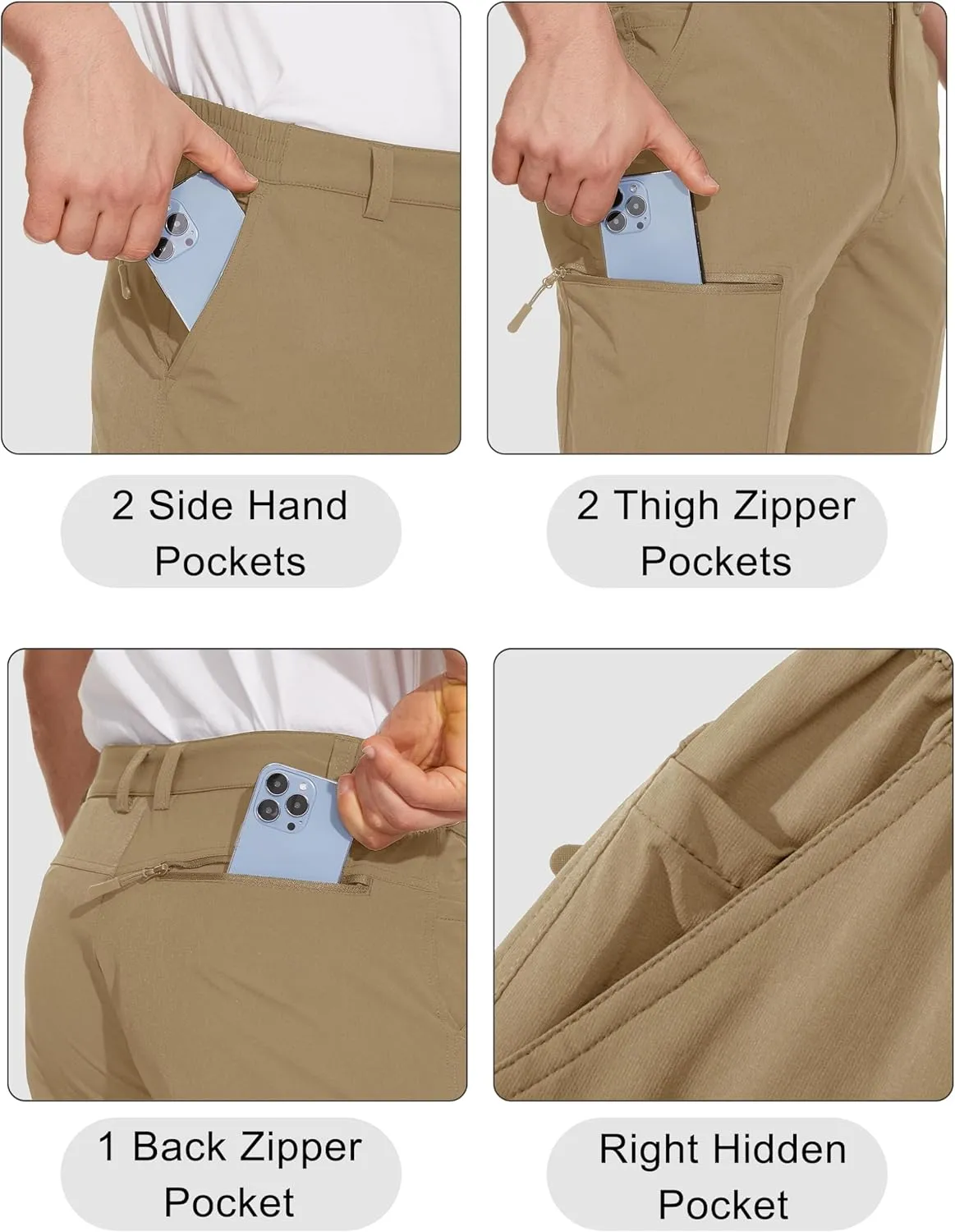 MAGCOMSEN Men's Hiking Pants 6 Pockets,Water Resistant Ripstop Outdoor Pants,Lightweight Quick Dry Fishing Work Pants