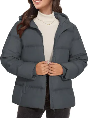 MAGCOMSEN Women's Down Puffer Jacket with Hood Lightweight Thermal Quilted Coat with Pockets Zip-up Winter Warm Jacket