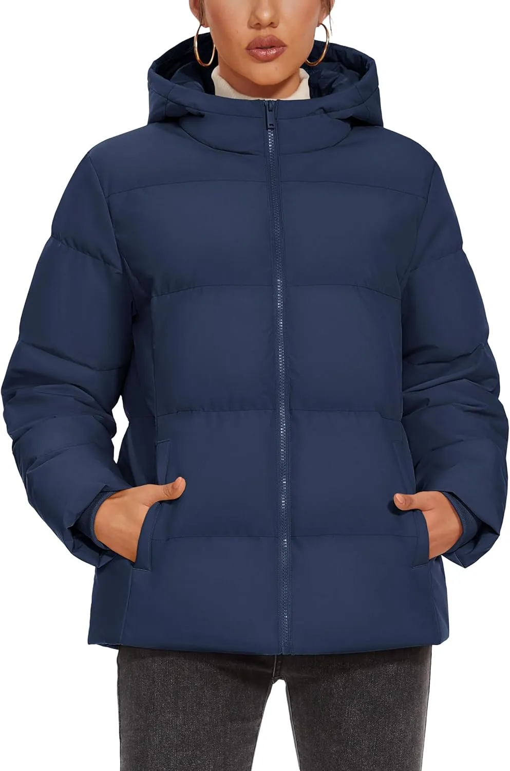 MAGCOMSEN Women's Down Puffer Jacket with Hood Lightweight Thermal Quilted Coat with Pockets Zip-up Winter Warm Jacket