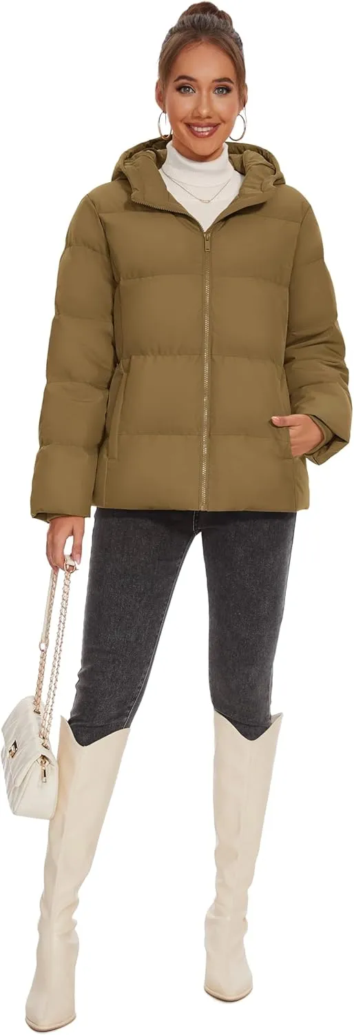 MAGCOMSEN Women's Down Puffer Jacket with Hood Lightweight Thermal Quilted Coat with Pockets Zip-up Winter Warm Jacket