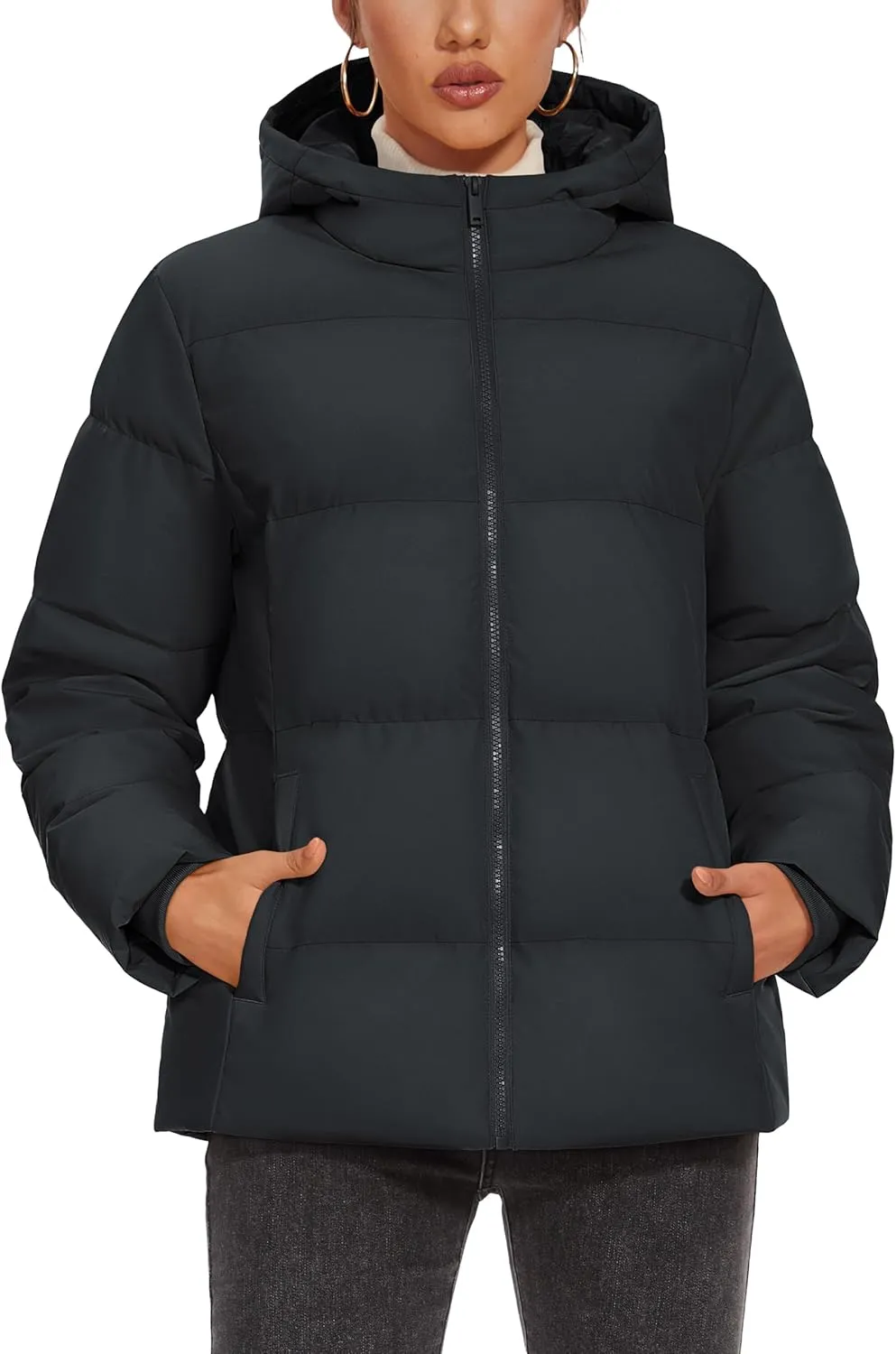 MAGCOMSEN Women's Down Puffer Jacket with Hood Lightweight Thermal Quilted Coat with Pockets Zip-up Winter Warm Jacket
