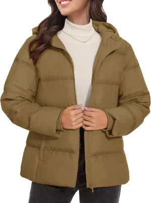 MAGCOMSEN Women's Down Puffer Jacket with Hood Lightweight Thermal Quilted Coat with Pockets Zip-up Winter Warm Jacket