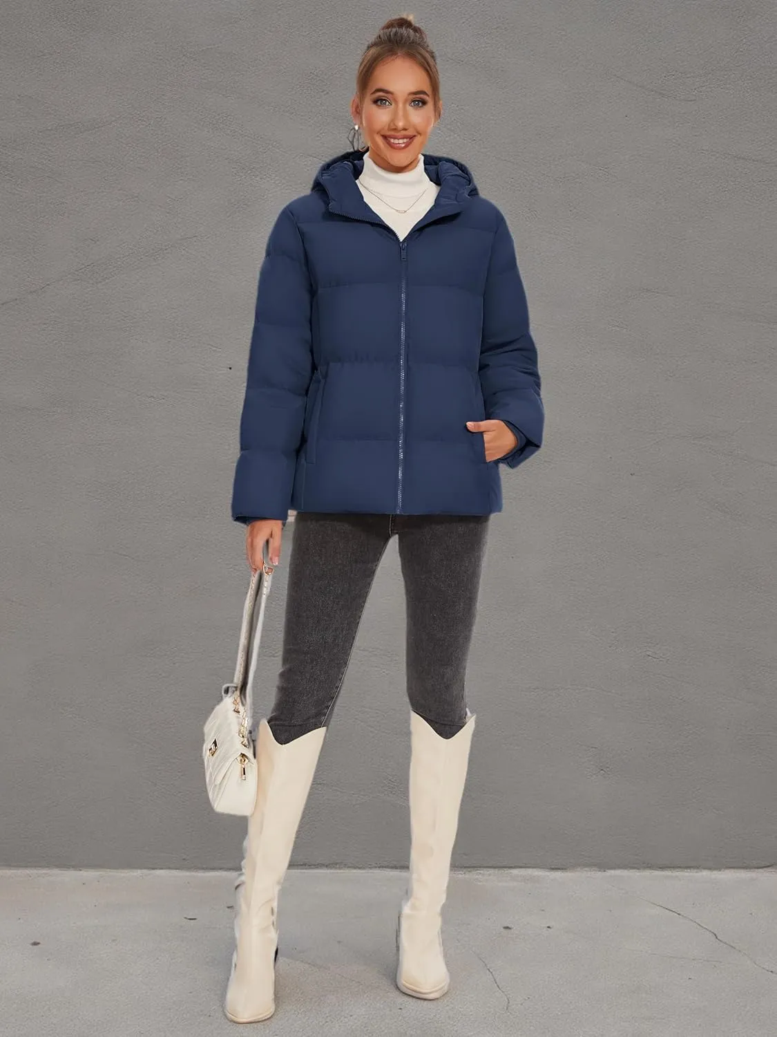 MAGCOMSEN Women's Down Puffer Jacket with Hood Lightweight Thermal Quilted Coat with Pockets Zip-up Winter Warm Jacket
