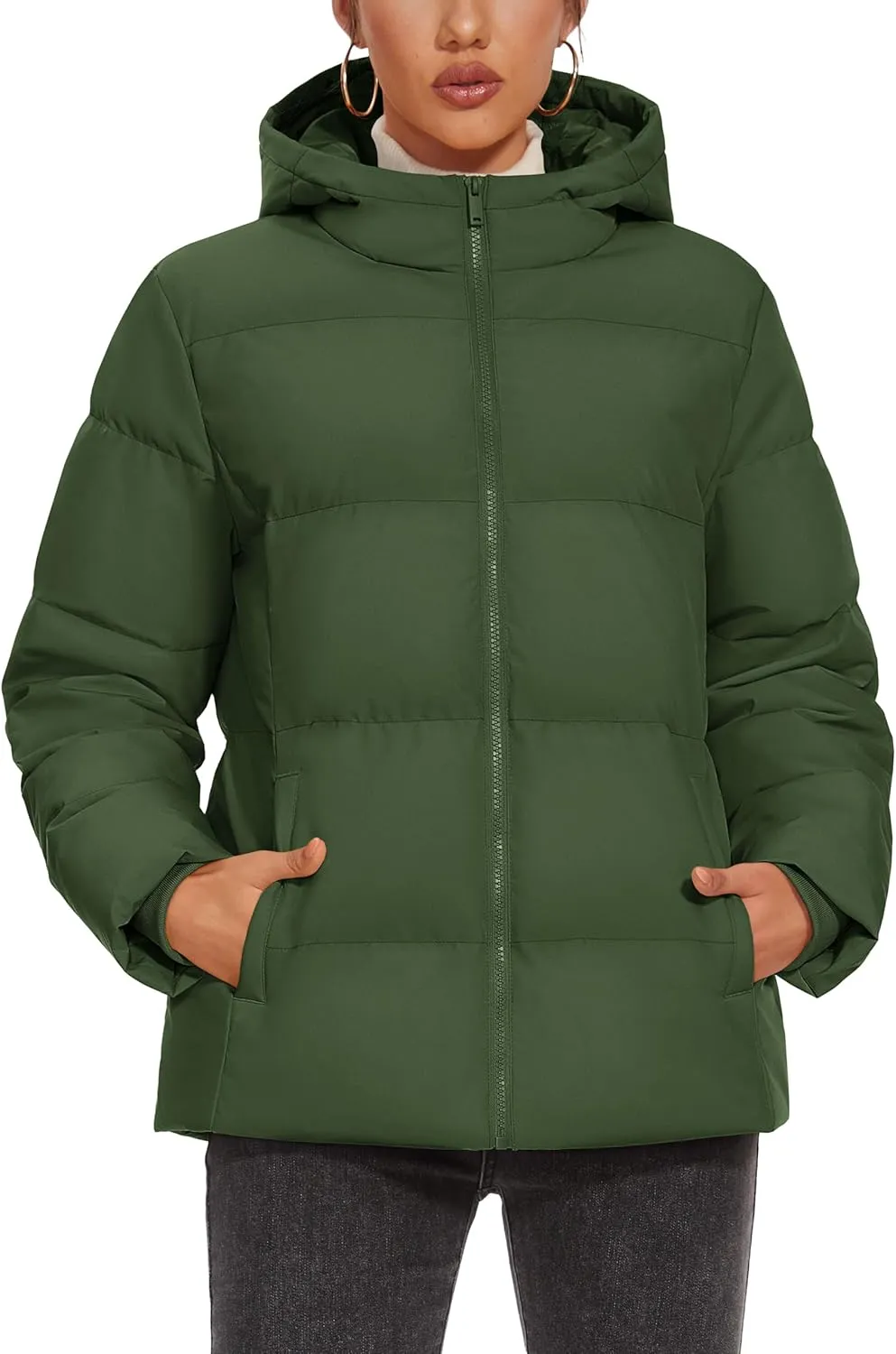 MAGCOMSEN Women's Down Puffer Jacket with Hood Lightweight Thermal Quilted Coat with Pockets Zip-up Winter Warm Jacket