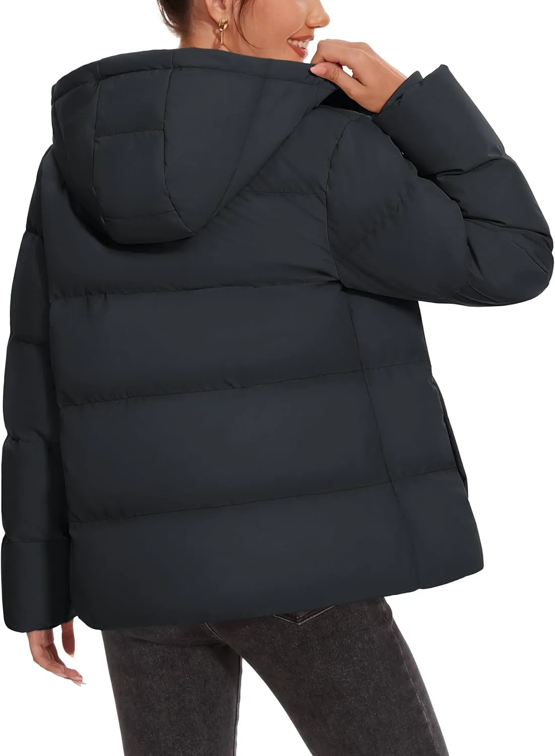 MAGCOMSEN Women's Down Puffer Jacket with Hood Lightweight Thermal Quilted Coat with Pockets Zip-up Winter Warm Jacket