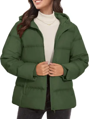 MAGCOMSEN Women's Down Puffer Jacket with Hood Lightweight Thermal Quilted Coat with Pockets Zip-up Winter Warm Jacket