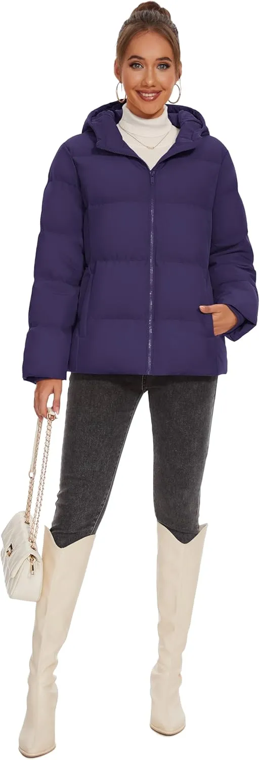 MAGCOMSEN Women's Down Puffer Jacket with Hood Lightweight Thermal Quilted Coat with Pockets Zip-up Winter Warm Jacket