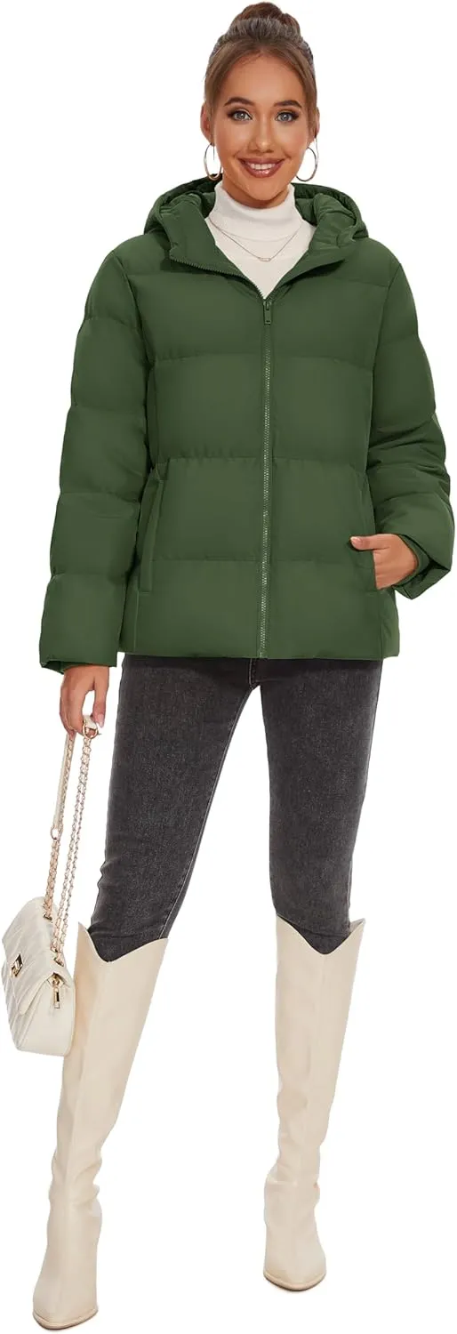MAGCOMSEN Women's Down Puffer Jacket with Hood Lightweight Thermal Quilted Coat with Pockets Zip-up Winter Warm Jacket