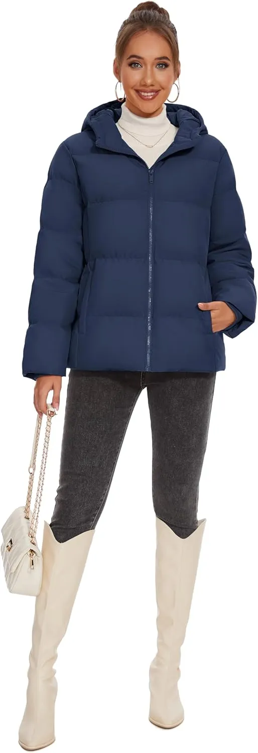 MAGCOMSEN Women's Down Puffer Jacket with Hood Lightweight Thermal Quilted Coat with Pockets Zip-up Winter Warm Jacket