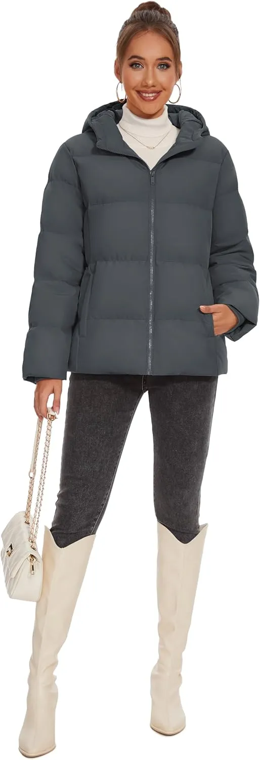 MAGCOMSEN Women's Down Puffer Jacket with Hood Lightweight Thermal Quilted Coat with Pockets Zip-up Winter Warm Jacket