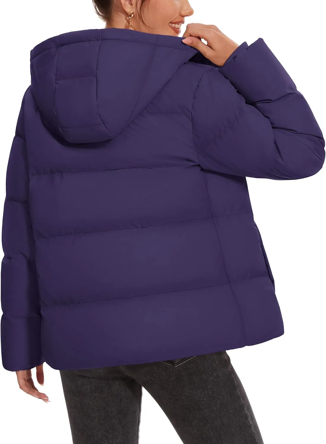 MAGCOMSEN Women's Down Puffer Jacket with Hood Lightweight Thermal Quilted Coat with Pockets Zip-up Winter Warm Jacket