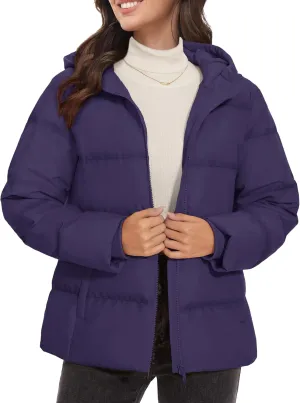 MAGCOMSEN Women's Down Puffer Jacket with Hood Lightweight Thermal Quilted Coat with Pockets Zip-up Winter Warm Jacket