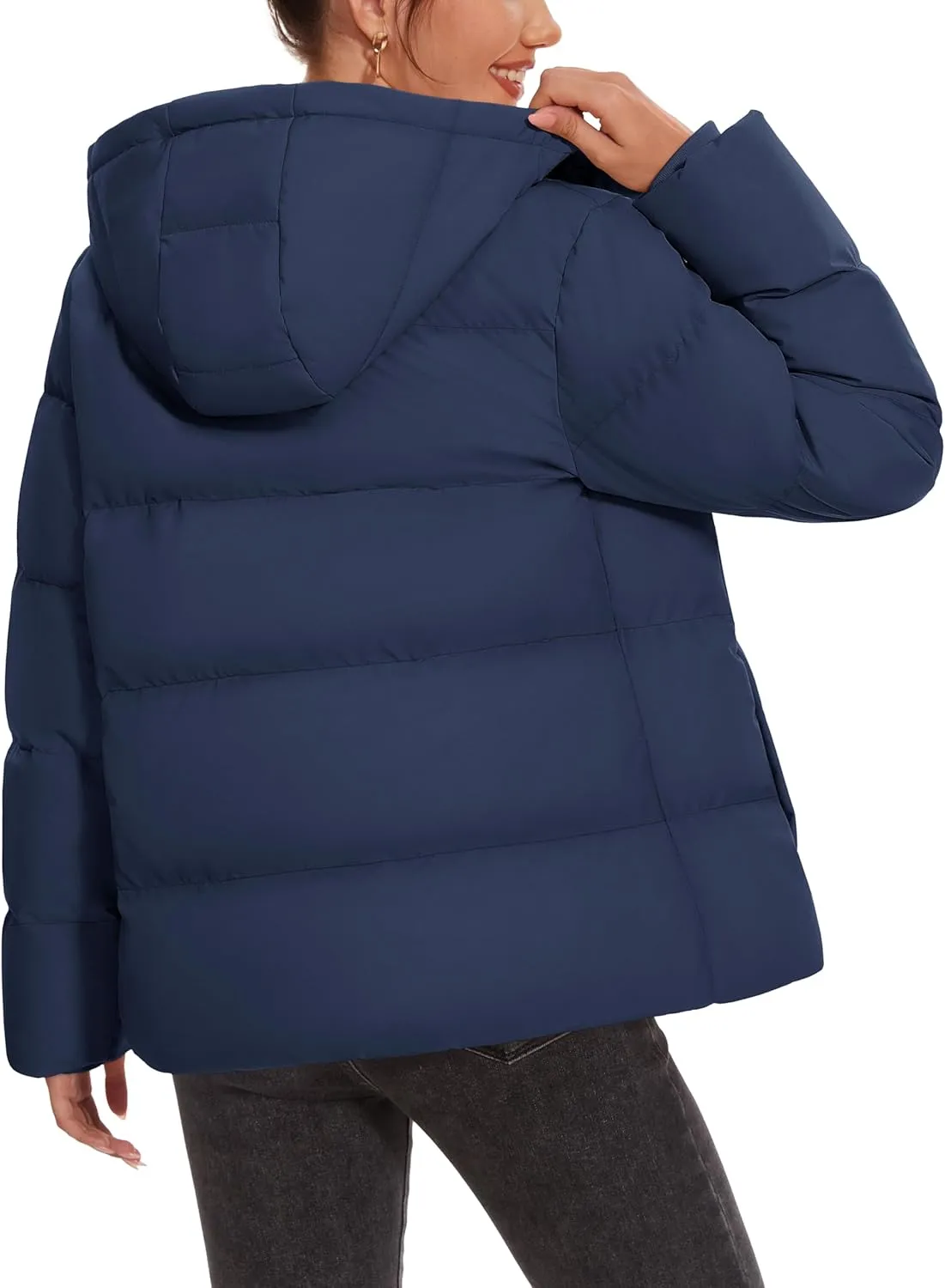 MAGCOMSEN Women's Down Puffer Jacket with Hood Lightweight Thermal Quilted Coat with Pockets Zip-up Winter Warm Jacket